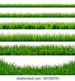 Green Grass Borders Big Set, Vector Illustration