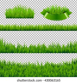 Green Grass Borders Isolated, Isolated on Transparent Background, Vector Illustration