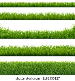 Green Grass Borders Set Background, Vector Illustration