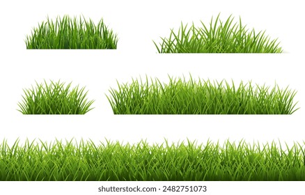 Green Grass Borders Set Isolated White Background With Gradient Mesh, Vector Illustratio