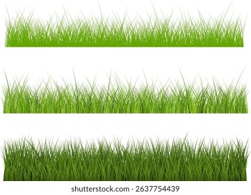 Green Grass Borders Set Isolated White Background.