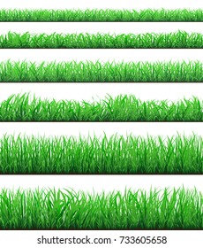 Green grass borders set isolated on white background vector illustration - Shutterstock ID 733605658