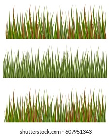 Green grass borders set nature lawn meadow spring vector illustration. Environment natural pattern horizontal lush. Freshness herb land green grass plant field.