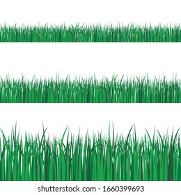 Green grass borders set on transparent vector background. Spring or summer plant field lawn. Vector illustration