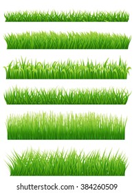 Green grass borders set on white. Vector illustration