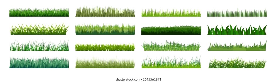 Green Grass Borders Set. Realistic and Flat Lawn Vector Elements on Transparent Background