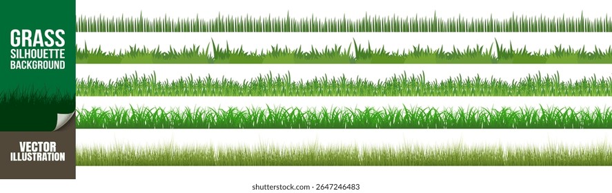 Conjunto de fronteras de hierba verde. Elementos realistas y planos del Vector del césped en fondo transparente