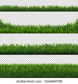 Green Grass Borders Set Transparent Background With Gradient Mesh, Vector Illustration