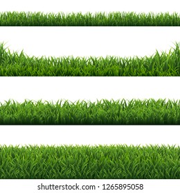 Green Grass Borders Set White Background With Gradient Mesh, Vector Illustration