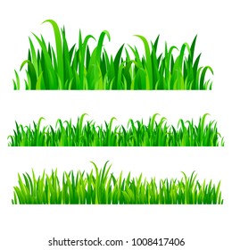 Green grass borders, vector set