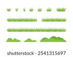 Green Grass and Bush icon Set. Lawn, Garden and Landscape Elements