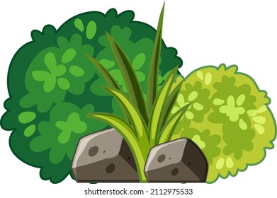 Green grass in cartoon style with stone illustration