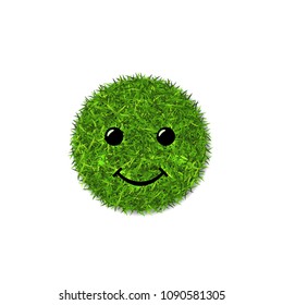 Green grass circle field 3D. Face smile. Smiley grassy icon, isolated white background. Ecology concept. Smiling sign. Symbol eco lawn, nature, safe environment, healthy, spring Vector illustration