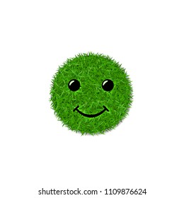 Green grass circle field 3D. Face smile. Smiley grassy icon, isolated white background. Ecology concept. Smiling sign. Symbol eco lawn, nature, safe environment, healthy, spring Vector illustration