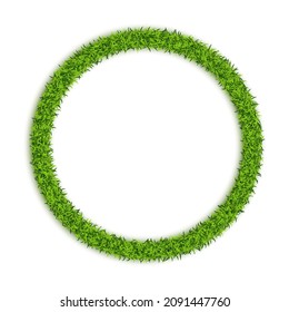 Green Grass Circle Frame Background. Grassy Round Border, Lawn Ring, Eco Grass Frame Concept, 3d Vector Illustration