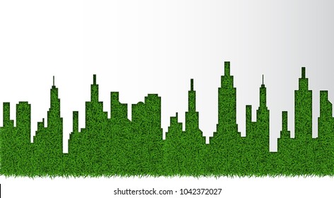 Green grass city eco friendly concept. Reduce global warming. Reduce pollution. White background. vector illustration. eps10 