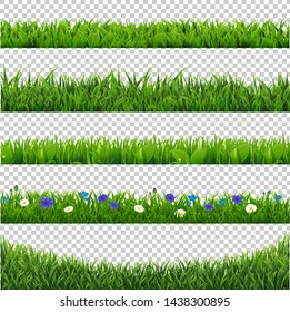 Green Grass Collection Border Isolated Transparent Background With Gradient Mesh, Vector Illustration