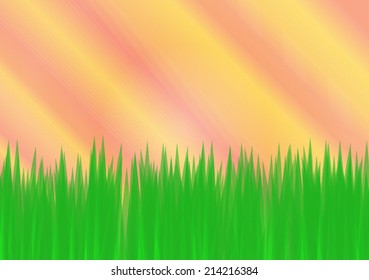 Green grass with colorful sky background vector illustration