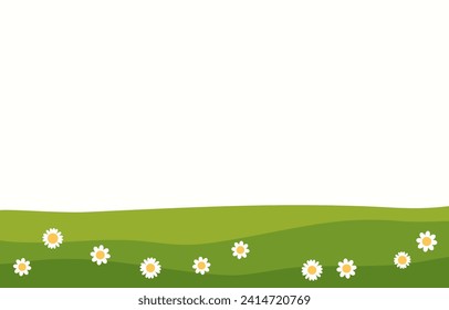 Green grass and daisy chamomile flower vector illustration.