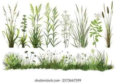 Green grass with dirt isolated on white background and texture