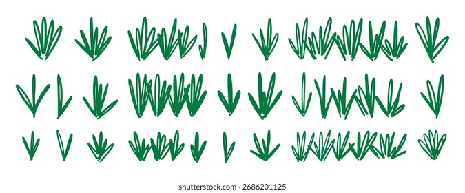  grünes Gras doodle handgezeichnetes Symbol. Umrisszeichnung grüne Graslinie Clipart Symbolsammlung. Vektorgrafik