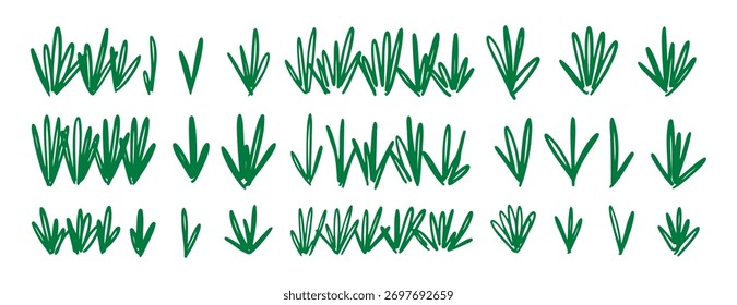  grünes Gras doodle handgezeichnetes Symbol. Umrisszeichnung grüne Graslinie Clipart Symbolsammlung. Vektorgrafik
