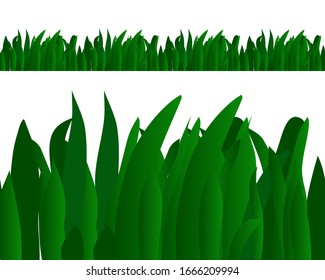 Green grass endless banner on white background. Foliage repeat border. Vector illustration.