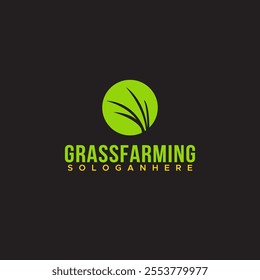 Green grass farming fresh cattle food logo grow icon symbol of creative modern landscaping illustration