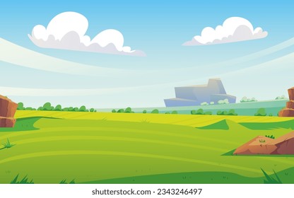 Green grass field hill farm background concept. Vector flat graphic design illustration