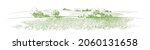 Green grass field on small hills. Meadow, alkali, lye, grassland, pommel, lea, pasturage,  farm. Rural scenery landscape panorama of countryside pastures. Vector sketch illustration