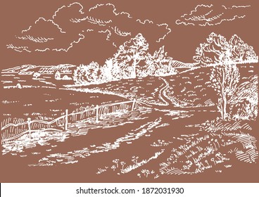 Grünes Grasfeld auf kleinen Hügeln. Weide, Alkali, Lye, Grasland, Pommel, Lea, Weide, Bauernhof. Landschaftliches Panorama auf die Landschaft der Weiden. Vektorgrafik