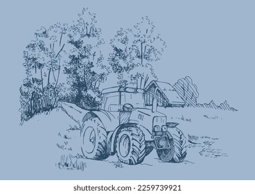 Green grass field on small hills. Meadow, alkali, lye, grassland, pommel, lea, pasturage, farm. Rural scenery landscape panorama of countryside pastures. Vector sketch illustration