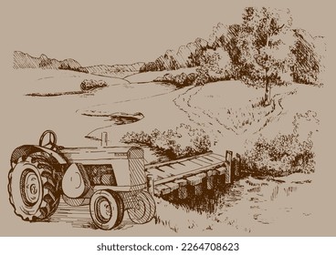 Grünes Grasfeld auf kleinen Hügeln. Weide, Alkali, Lye, Grasland, Pommel, Lea, Weide, Bauernhof. Landschaftliches Panorama auf die Landschaft der Weiden. Vektorgrafik