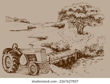 Grünes Grasfeld auf kleinen Hügeln. Weide, Alkali, Lye, Grasland, Pommel, Lea, Weide, Bauernhof. Landschaftliches Panorama auf die Landschaft der Weiden. Vektorgrafik