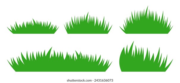 Green grass in flat cartoon style. Bushes illustration. Vector illustration isolated on white background.