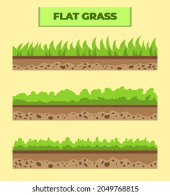 Green grass flat horizontal  set Free Vector