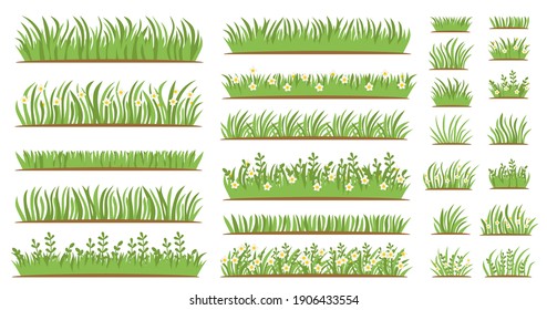 Green Grass flat icon set  Isolated white background  Leaf borders  flower elements  nature background vector illustration  Green land concept for template design