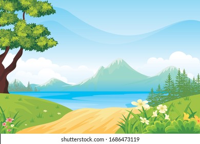 Nature Landscape Stream Valley Vector Background Stock Vector (Royalty ...