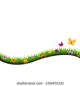 Green Grass And Flowers With Gradient Mesh, Vector Illustration
