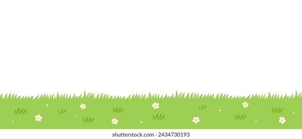 Green grass with flowers. Nature banner background.