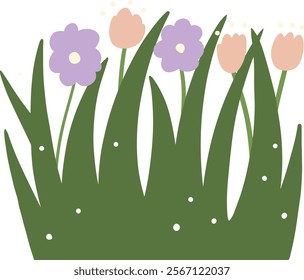 a green grass with flowers on it