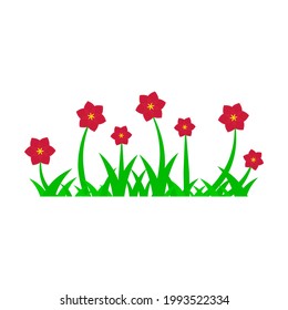 Green grass with flowers on white background. (Environmental, garden, park, outdoor, natural, refreshing, lawn edging, landscaping.)