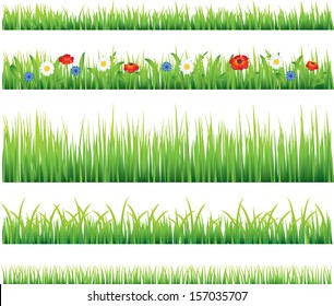 Green grass and flowers photo-realistic vector set