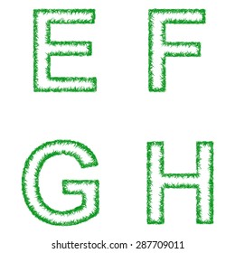 Green grass font design set - letters E, F, G, H