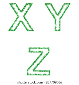 Green grass font design set - letters X, Y, Z