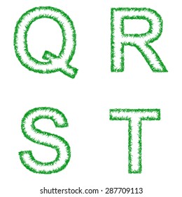 Green grass font design set - letters Q, R, S, T