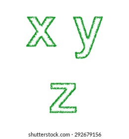 Green grass font design set - lowercase letters x, y, z