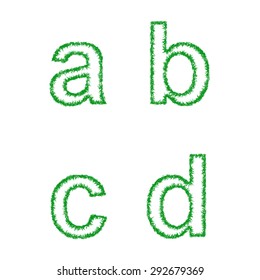 Green grass font design set - lowercase letters a, b, c, d