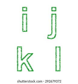 Green grass font design set - lowercase letters i, j, k, l