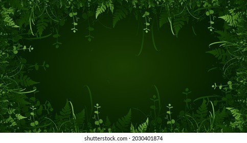 Green grass frame with copy-space. Square border template. Abstract plant texture. Organic design vector illustration